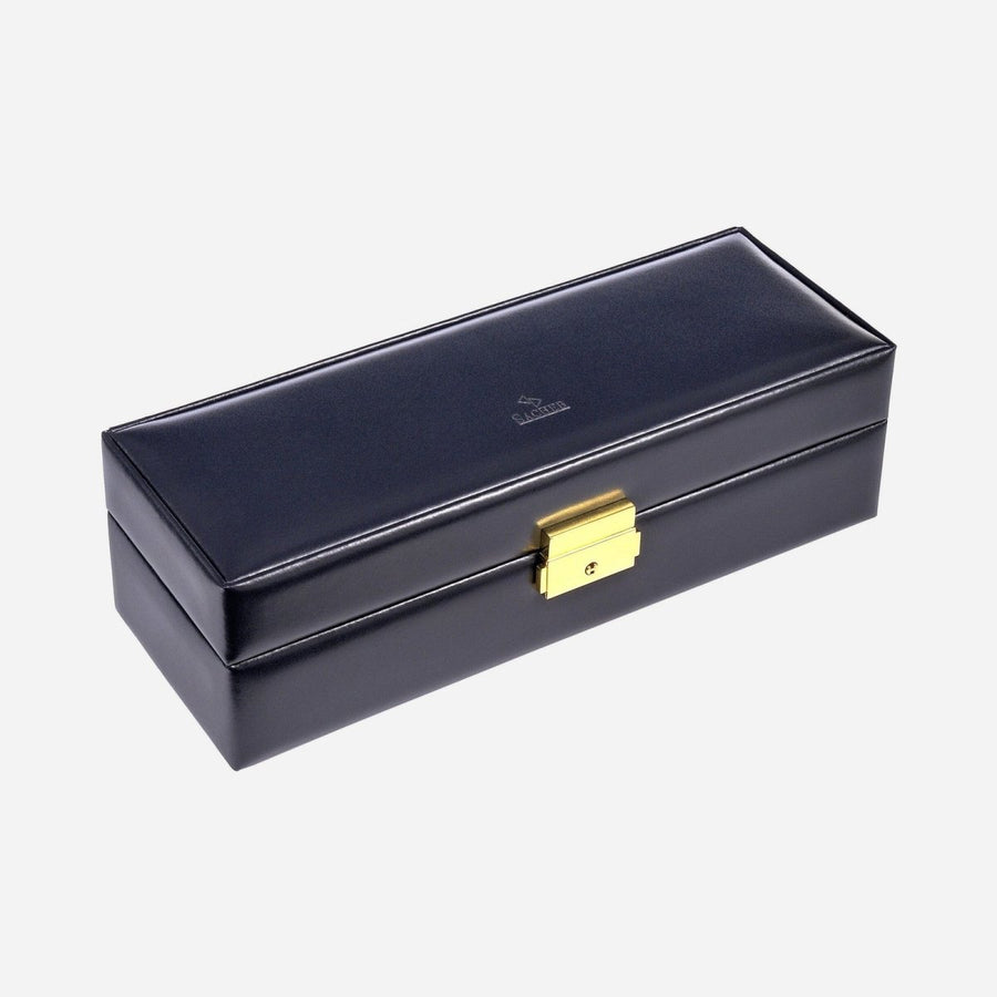 Sacher horlogedoos Leer 5 Horloges, navy, gesloten