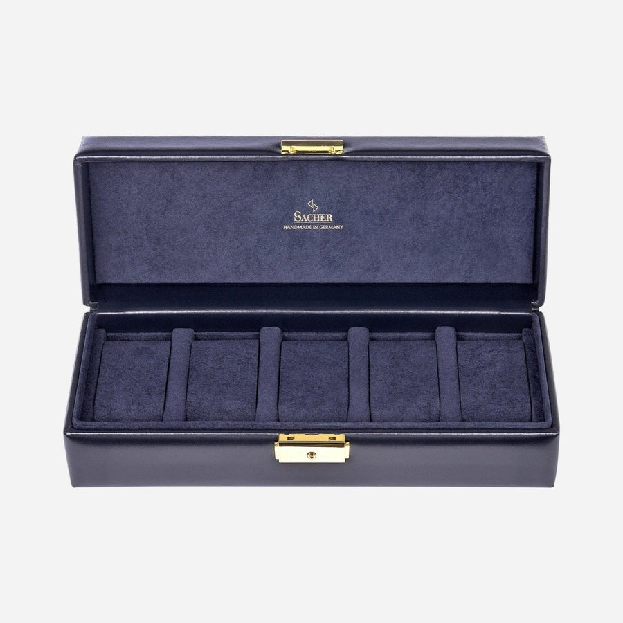 Sacher horlogedoos Leer 5 Horloges, navy, open