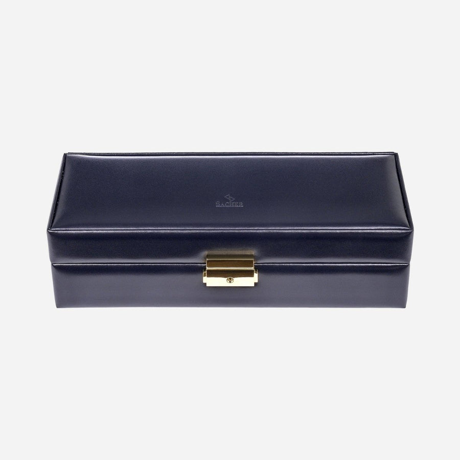 Sacher horlogedoos Leer 5 Horloges, navy, gesloten voorkant