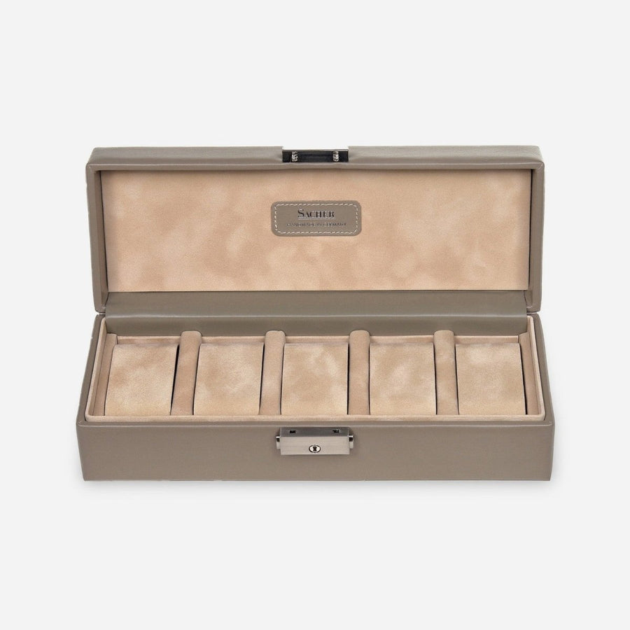 Sacher horlogedoos Leer 5 Horloges, taupe, open