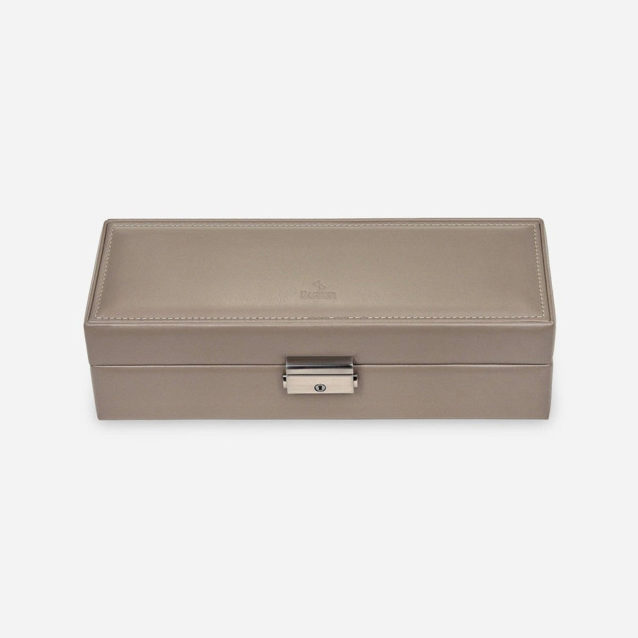 Sacher horlogedoos Leer 5 Horloges, taupe, gesloten voorkant
