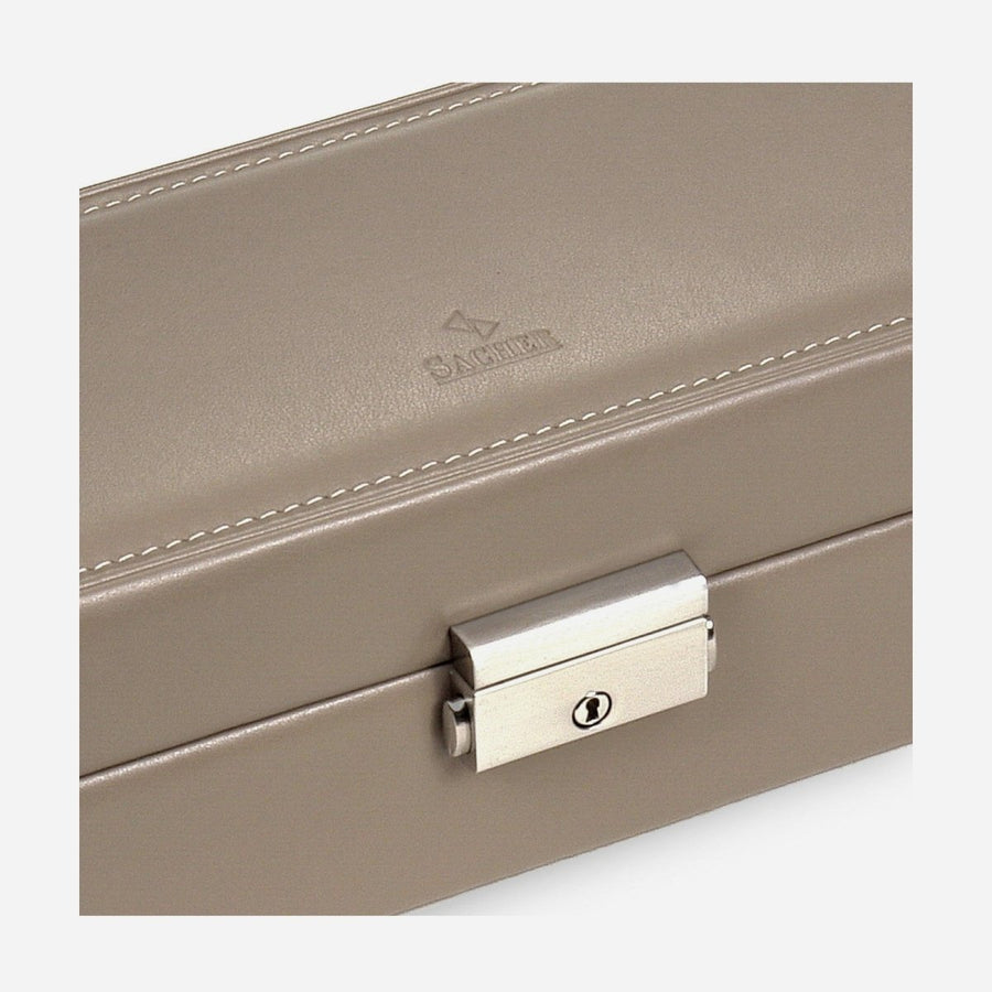Sacher horlogedoos Leer 5 Horloges, taupe, detail