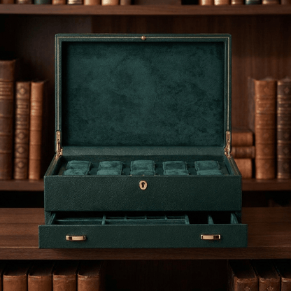 Wolf 1834 British Racing horlogedoos met lade 10 horloges Donkergroen - interieur