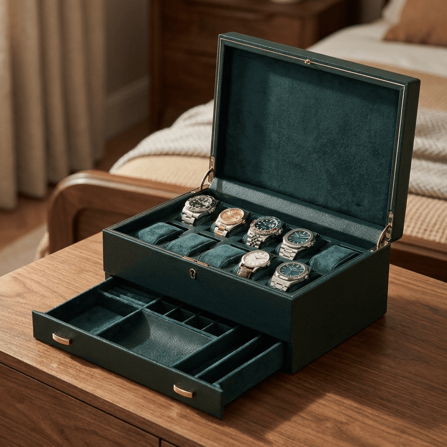Horlogedoos met lade British Racing 10 horloges Wolf 1834
