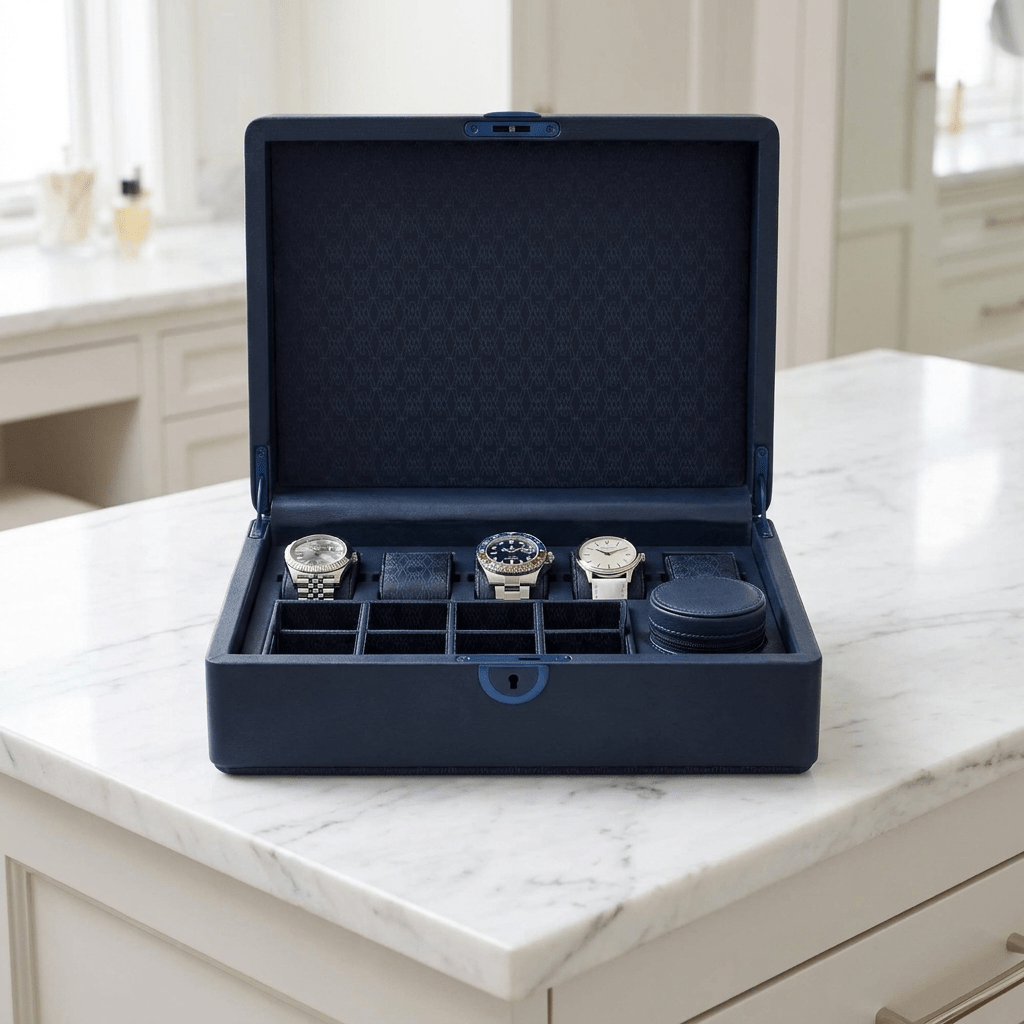 Wolf 1834 Earth horlogedoos 5 horloges Midnight Blue - open met horloges