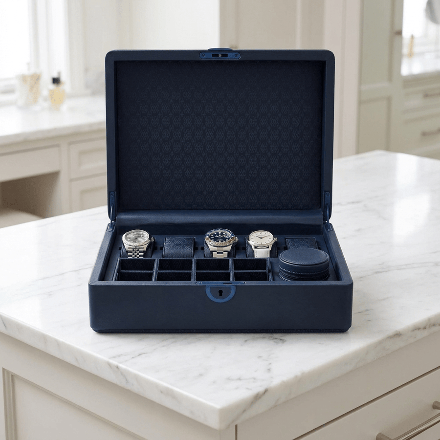 Wolf 1834 Earth horlogedoos 5 horloges Midnight Blue - open met horloges