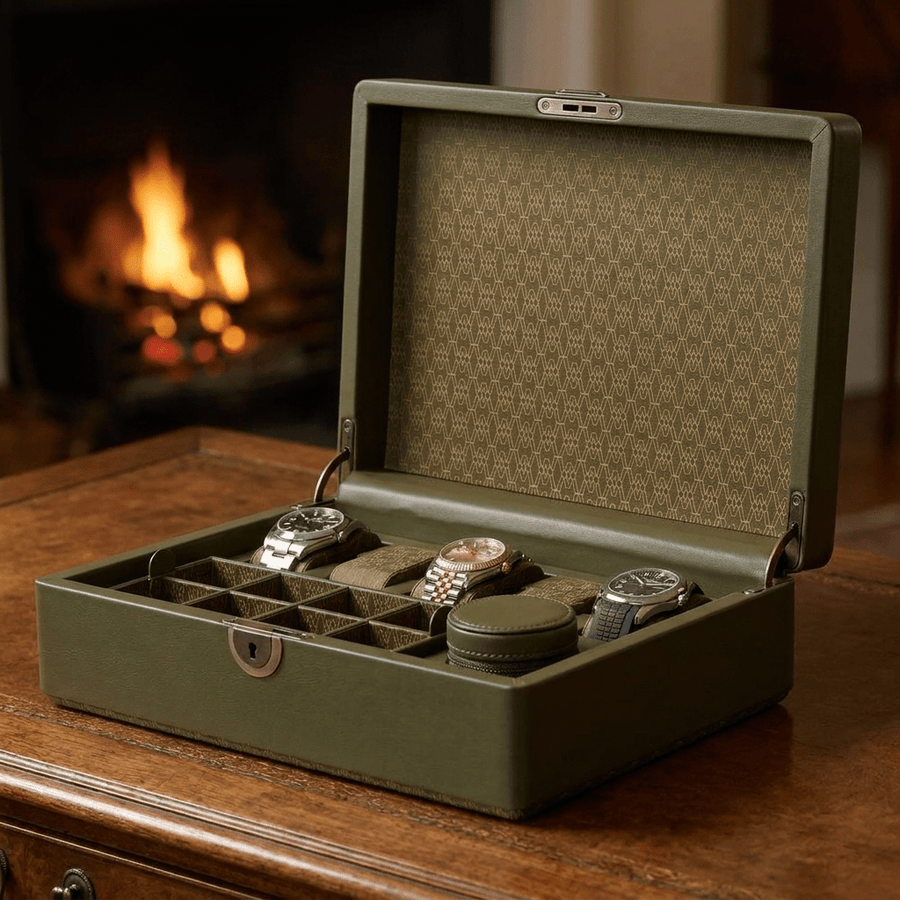 Wolf 1834 Earth horlogedoos 5 horloges Olive - open met horloges