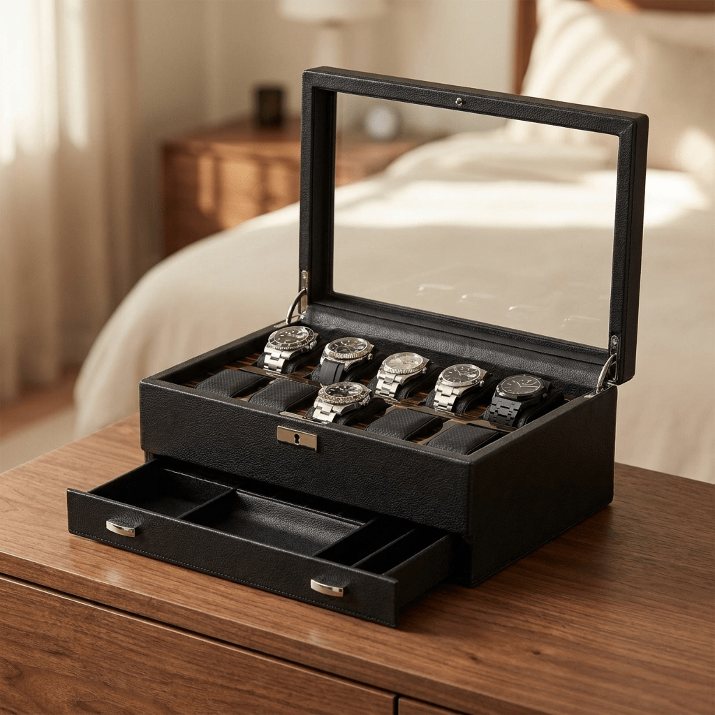 Wolf 1834 Roadster horlogedoos met lade 10 horloges - open met horloges
