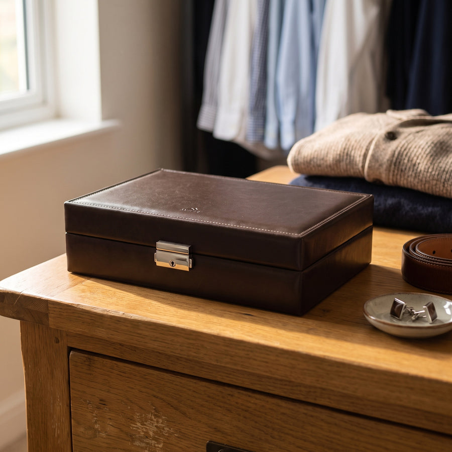 Horlogedoos New Classic 12 Horloges Sacher in mokka, lifestyle gesloten