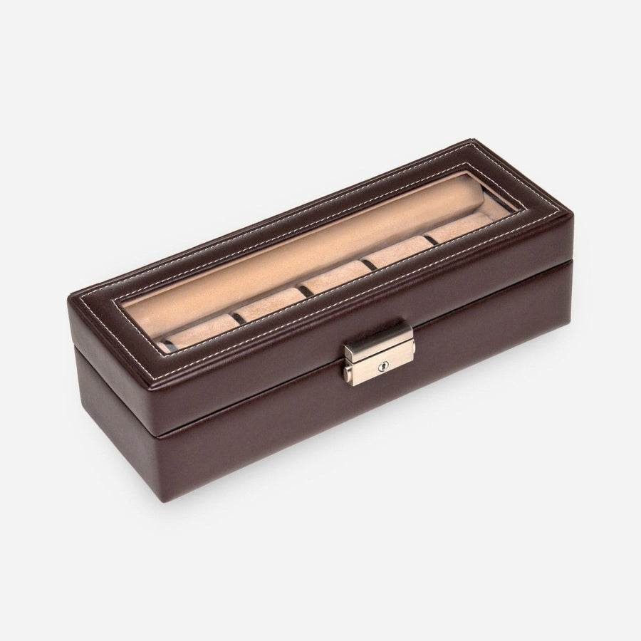 Sacher horlogedoos New Classic 6 Horloges met Venster, mokka, gesloten