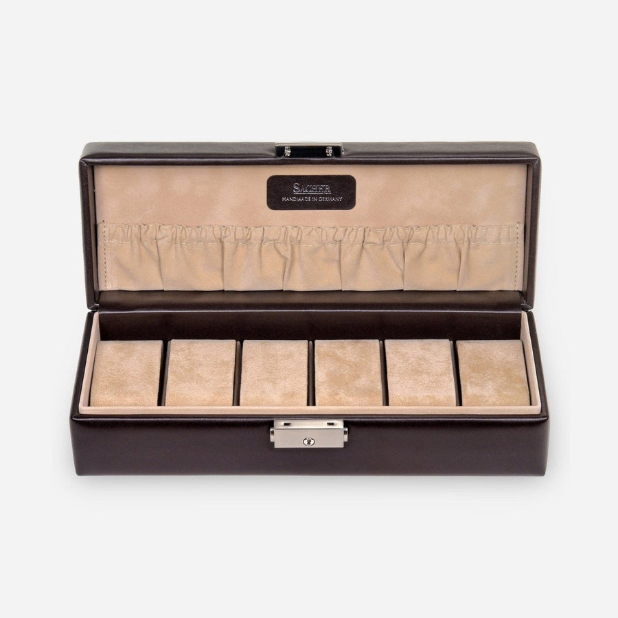 Sacher horlogedoos New Classic 6 Horloges, mokka, open