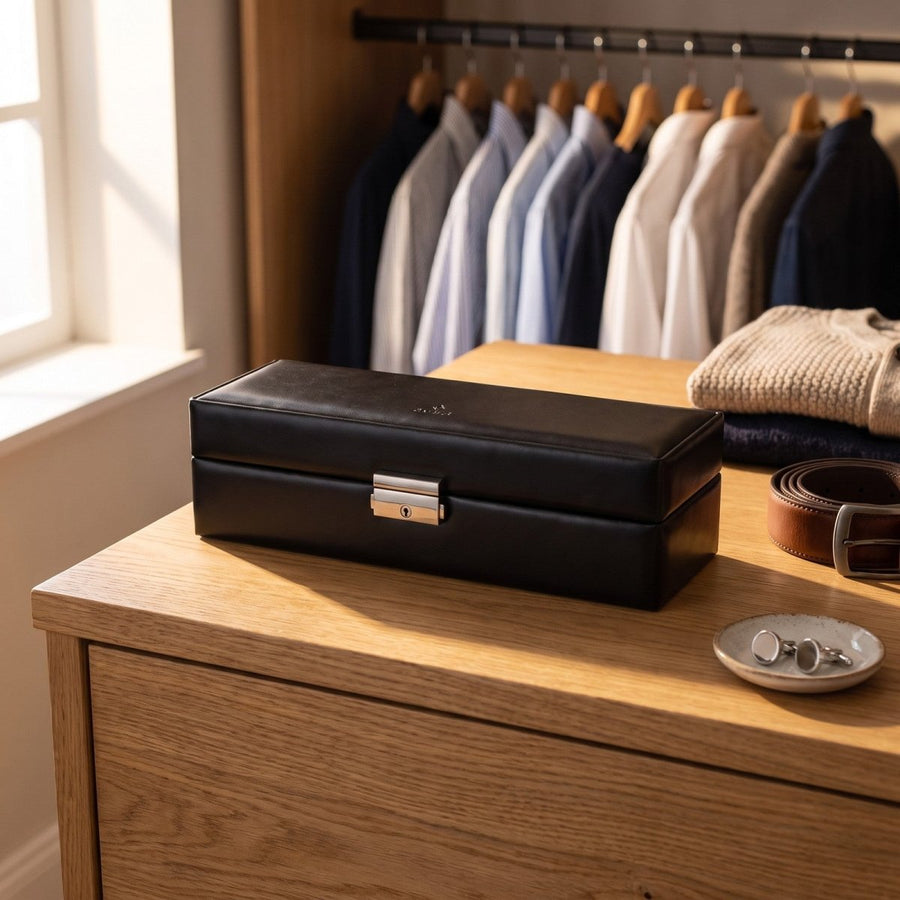 Sacher horlogedoos New Classic 6 Horloges, zwart, lifestyle gesloten