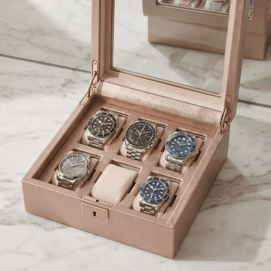 Wolf 1834 Palermo horlogedoos 6 horloges Rose Gold - open met horloges