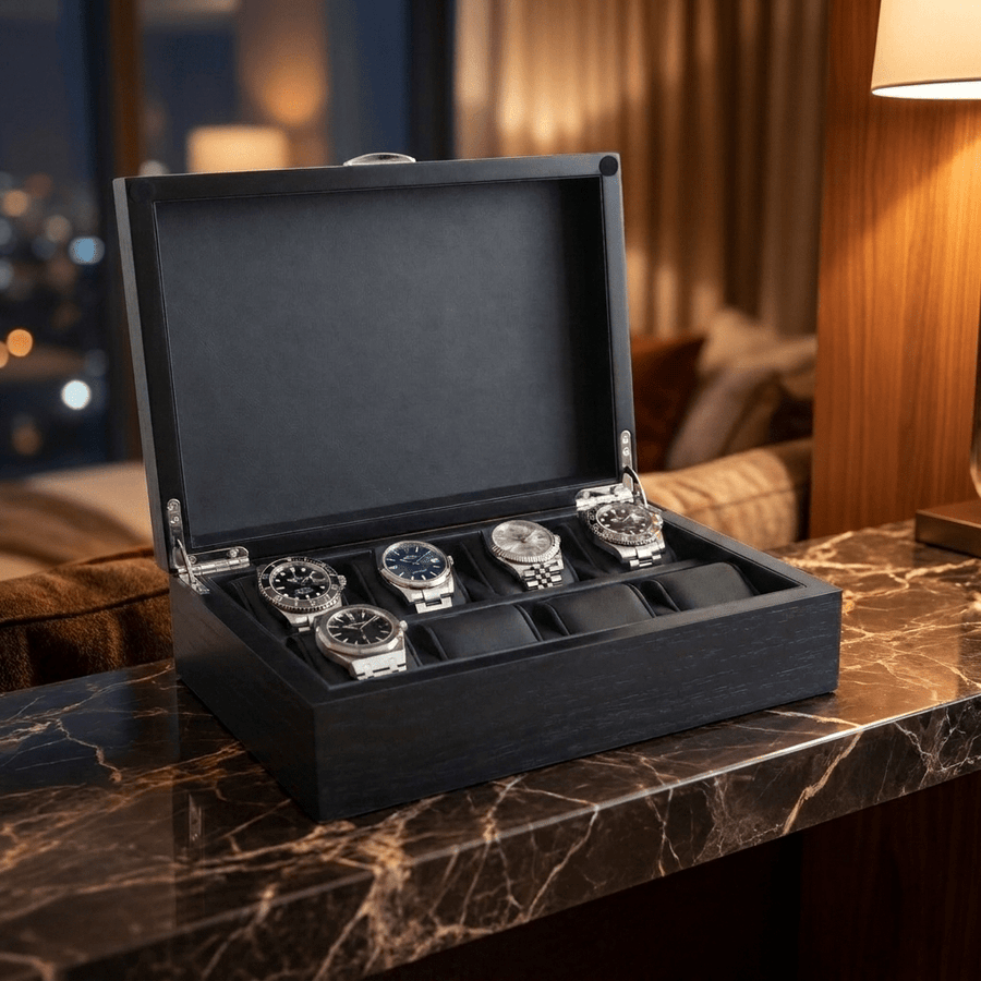 Ashford & Rye Panga horlogedoos 8 horloges - open met horloges