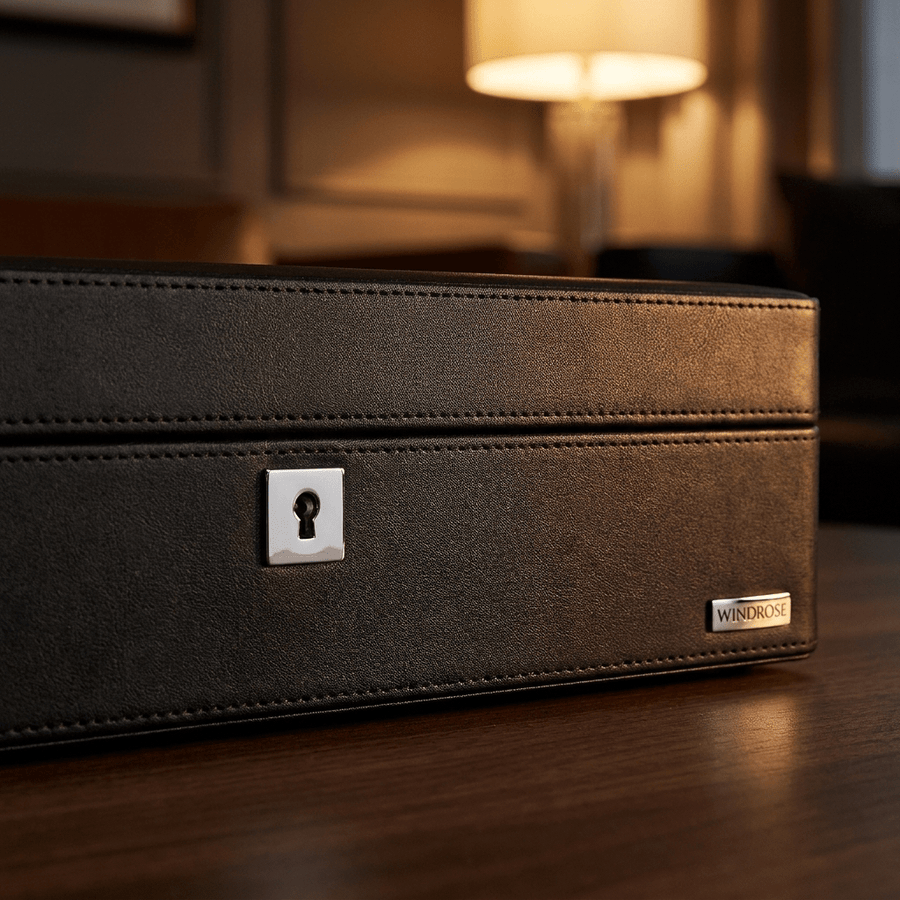 Windrose Tempora horlogedoos 12 horloges Zwart detail-slot