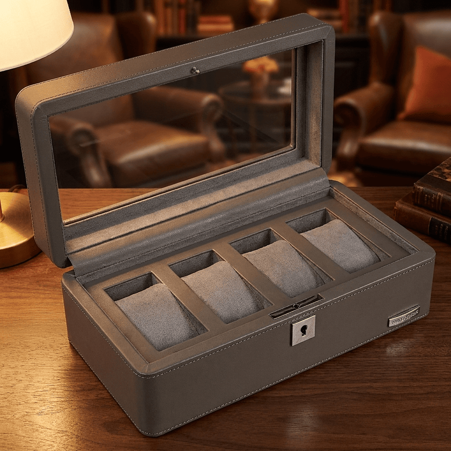 Windrose Tempora horlogedoos 4 horloges Taupe detail-interieur