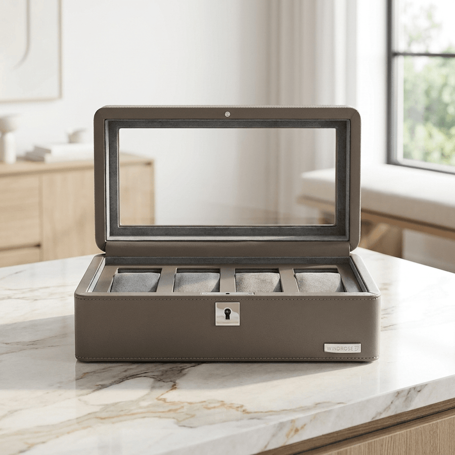 Windrose Tempora horlogedoos 4 horloges Taupe open-zonder-horloges