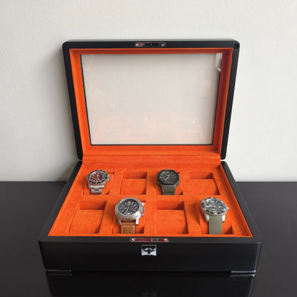 Horlogedoos Zwart Hout met Suede 8 Horloges - Horlogerieshop.nl