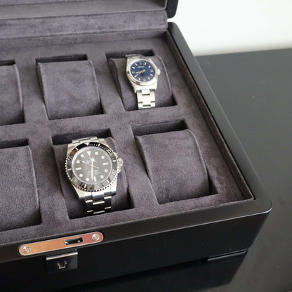 Horlogedoos Zwart Hout met Suede 8 Horloges - Horlogerieshop.nl