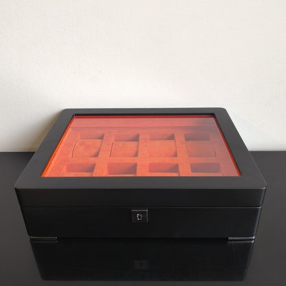 Horlogedoos Zwart Hout met Suede 8 Horloges - Horlogerieshop.nl