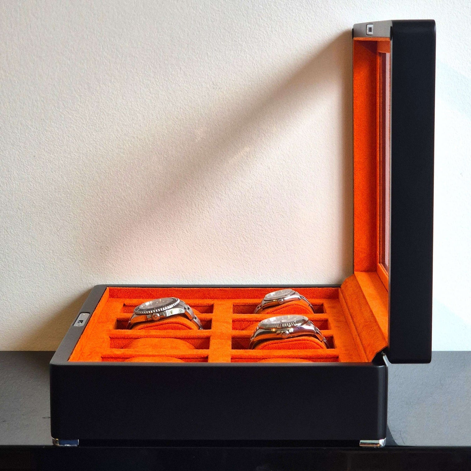 Horlogedoos Zwart Hout met Suede 8 Horloges - Horlogerieshop.nl