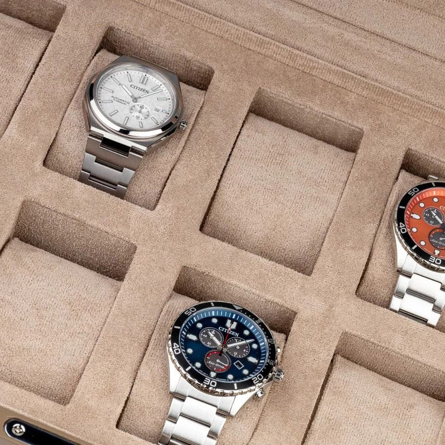 Horlogedoos Zwart Hout met Suede 8 Horloges - Horlogerieshop.nl