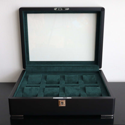 Horlogedoos Zwart Hout met Suede 8 Horloges - Horlogerieshop.nl