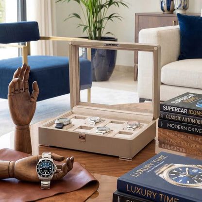 Horlogedoos Zwart Hout met Suede 8 Horloges - Horlogerieshop.nl