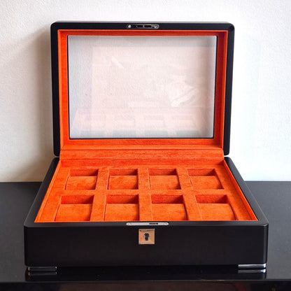 Horlogedoos Zwart Hout met Suede 8 Horloges - Horlogerieshop.nl