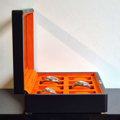 Horlogedoos Zwart Hout met Suede 8 Horloges - Horlogerieshop.nl