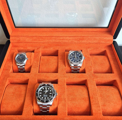 Horlogedoos Zwart Hout met Suede 8 Horloges - Horlogerieshop.nl