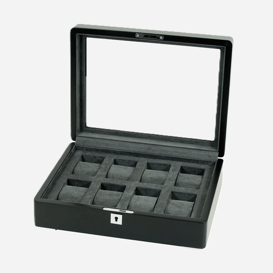 Horlogedoos Zwart Hout met Suede 8 Horloges - Horlogerieshop.nl