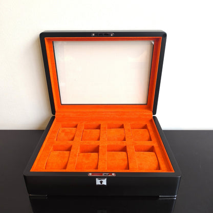 Horlogedoos Zwart Hout met Suede 8 Horloges - Horlogerieshop.nl