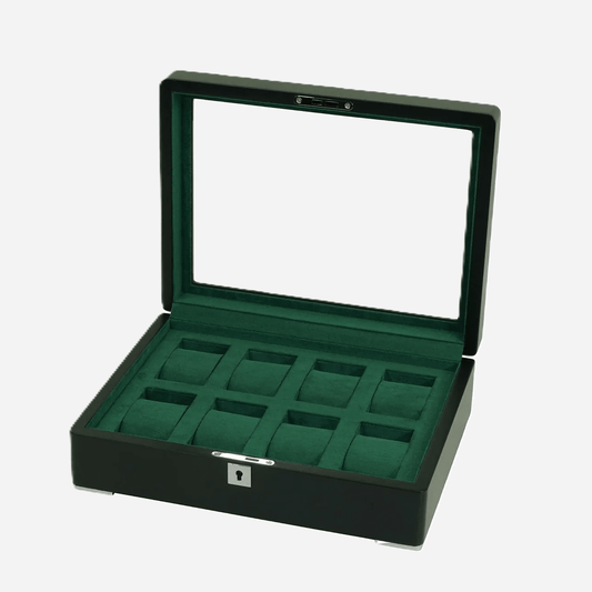 Horlogedoos Zwart Hout met Suede 8 Horloges - Horlogerieshop.nl