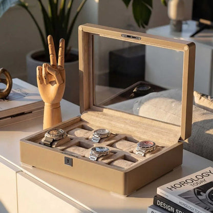 Horlogedoos Zwart Hout met Suede 8 Horloges - Horlogerieshop.nl