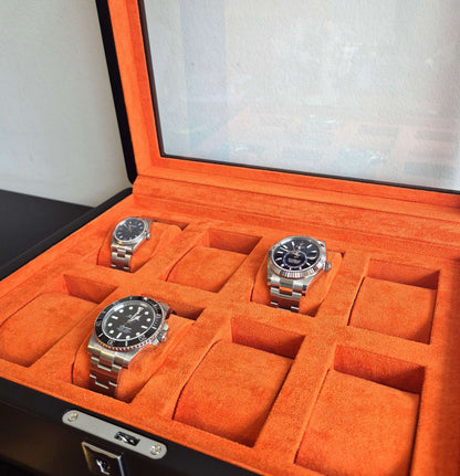 Horlogedoos Zwart Hout met Suede 8 Horloges - Horlogerieshop.nl
