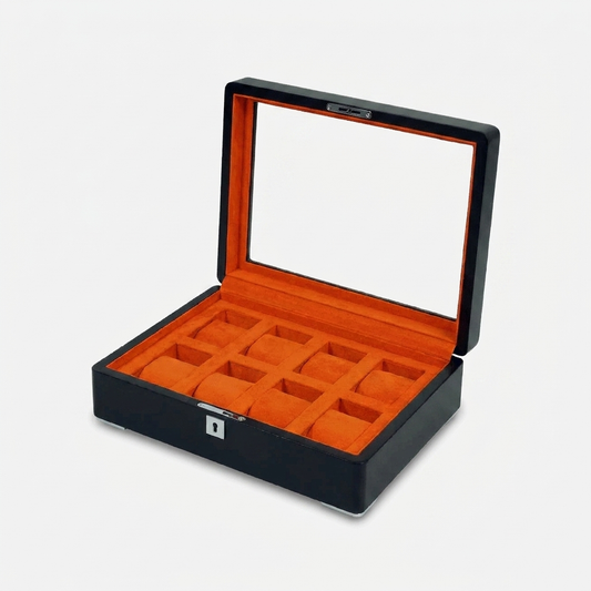 Ashford & Rye horlogedoos zwart hout met suede 8 horloges Zwart/oranje - hoofdfoto