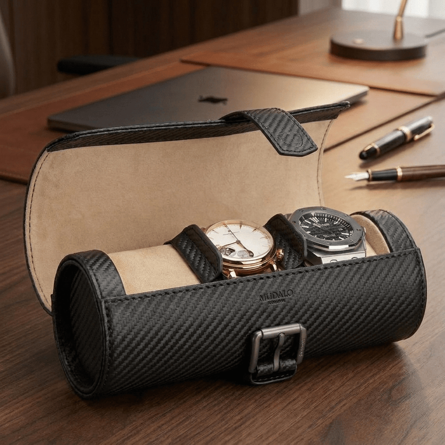Modalo GENIUS horlogerol leder Carbon - lifestyle open met horloges