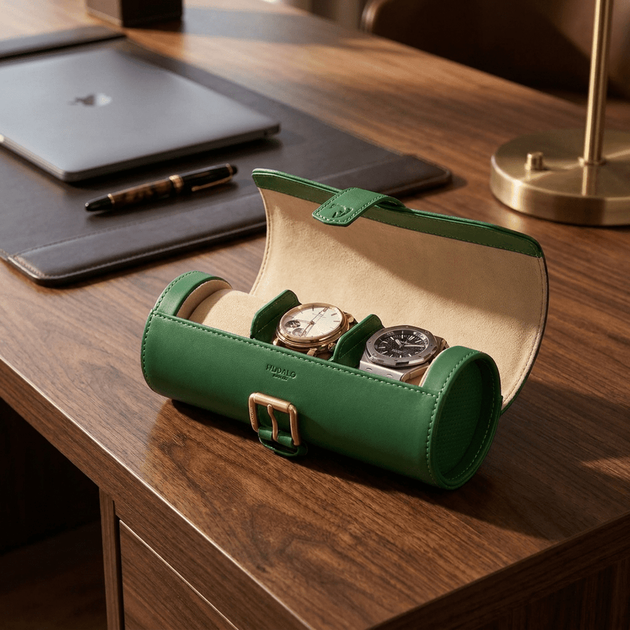 Modalo GENIUS horlogerol leder Groen - lifestyle open met horloges