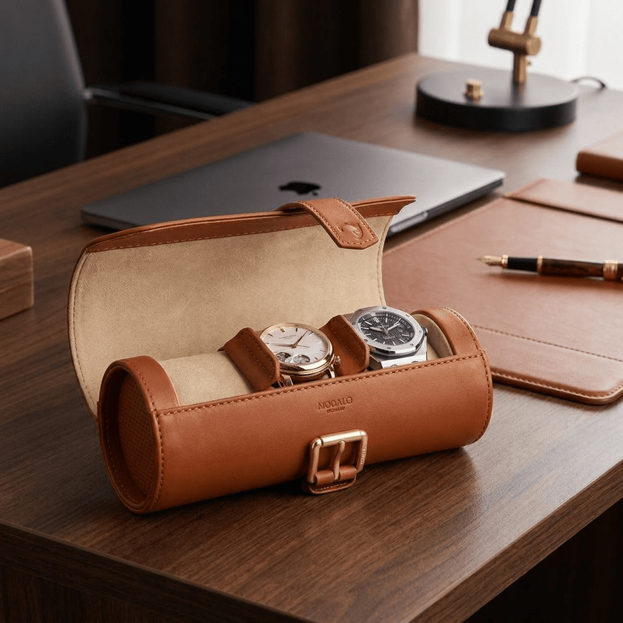 Modalo GENIUS horlogerol leder Swedish Saddle - lifestyle open met horloges