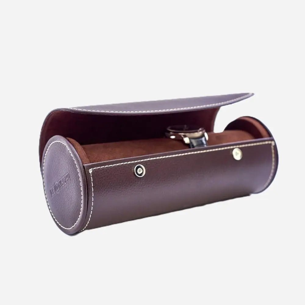 Horlogerol Donkerbruin leder 3 Horloges Leanschi - Horlogedoos - Horlogerieshop.nl