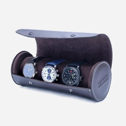 Horlogerol Donkerbruin leder 3 Horloges Leanschi - Horlogedoos - Horlogerieshop.nl