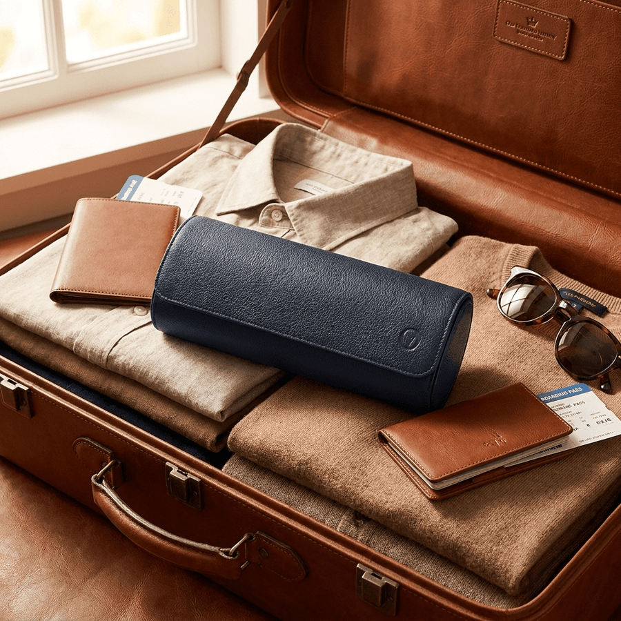 Old Fashioned Luxury horlogerol 3h Navy Blauw - lifestyle-koffer