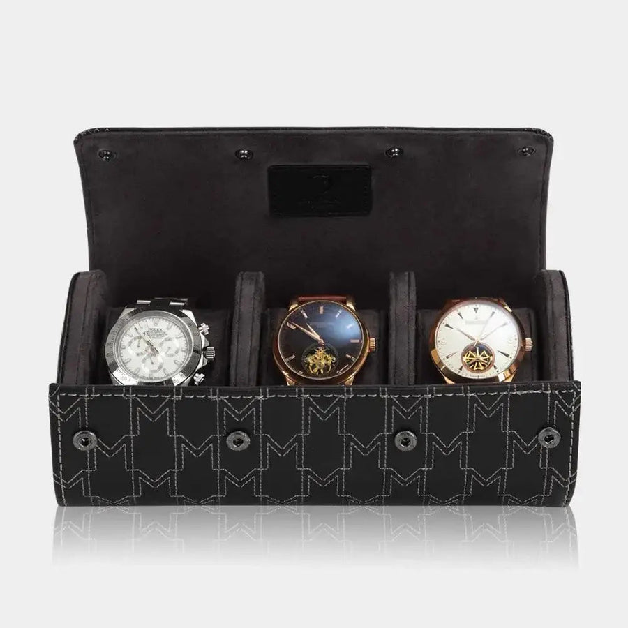 Horlogerol Zwart leder 3 Horloges Modalo - Horlogedoos - Horlogerieshop.nl