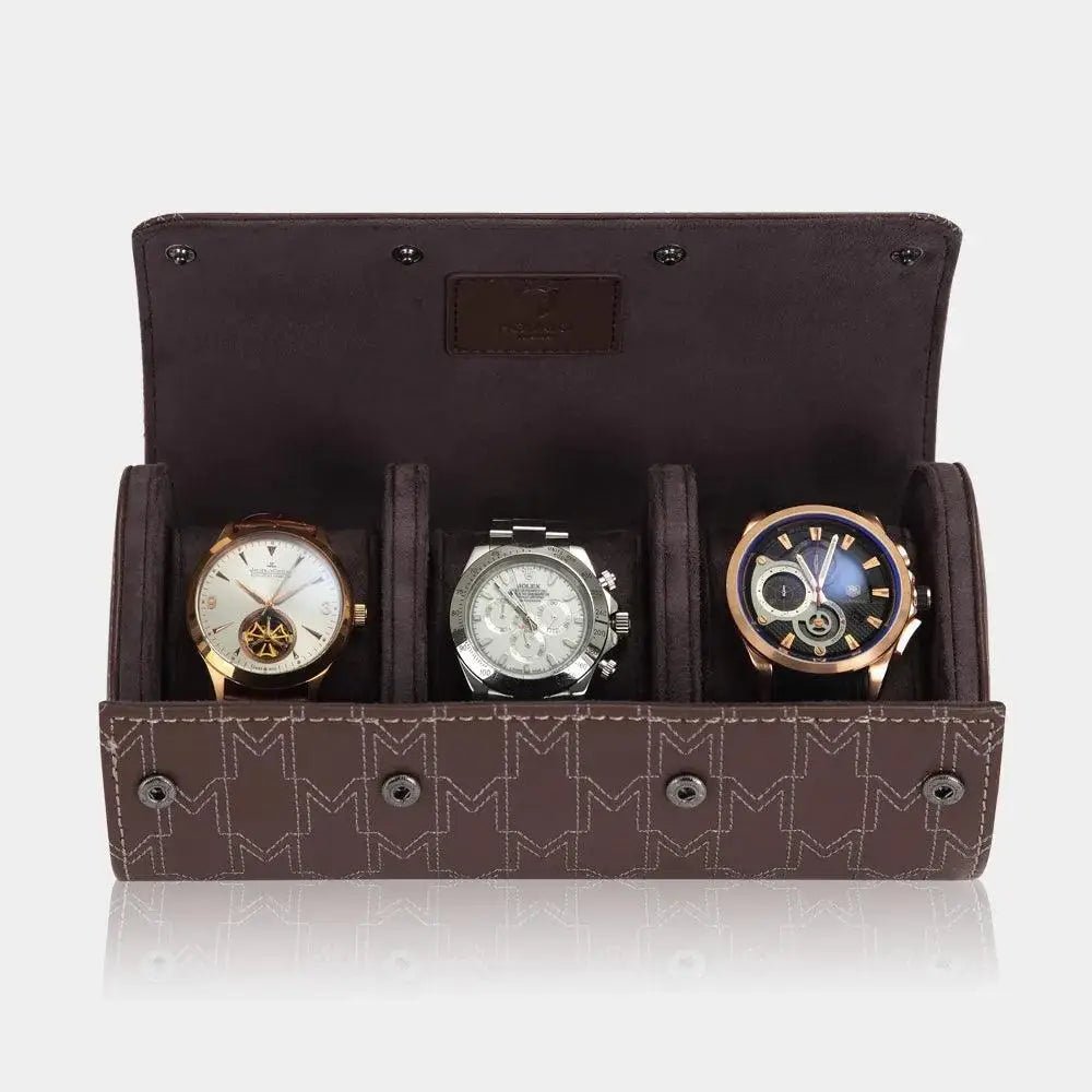Horlogerol Bruin leder 3 Horloges Modalo - Horlogedoos - Horlogerieshop.nl