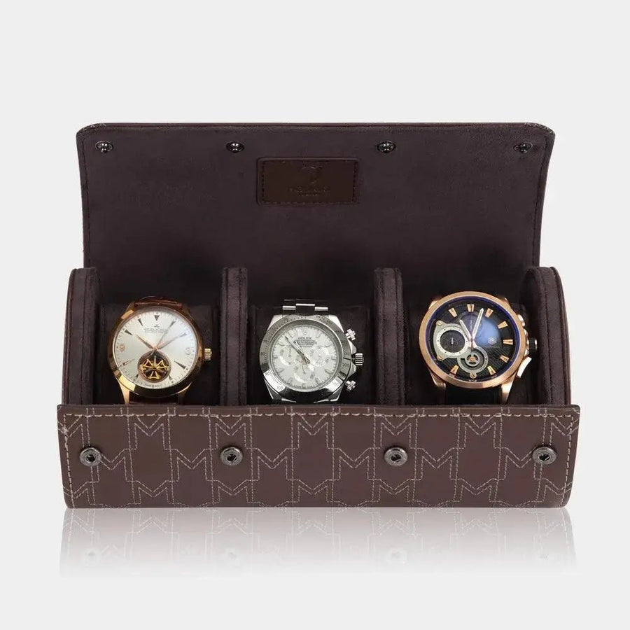 Horlogerol Bruin leder 3 Horloges Modalo - Horlogedoos - Horlogerieshop.nl