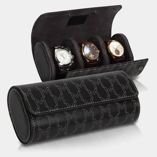 Horlogerol Zwart leder 3 Horloges Modalo - Horlogedoos - Horlogerieshop.nl