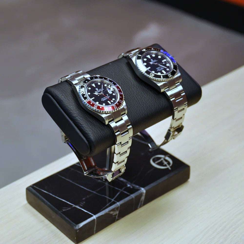 Horlogestandaard Marmer 2 horloges Leder Old Fashioned Luxury