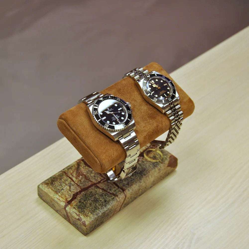 Horlogestandaard Marmer 2 horloges Leder Old Fashioned Luxury
