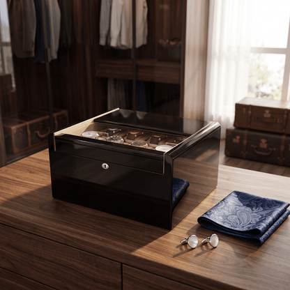 Modalo Imperia 16 horlogedoos zwart op een dressoir